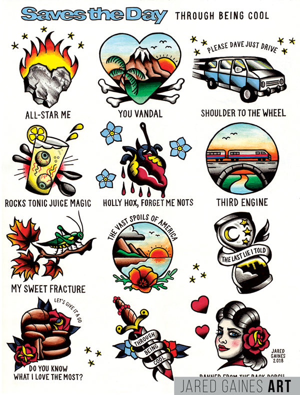 Saves the Day - Through Being Cool Tattoo Flash – Jared Gaines Art